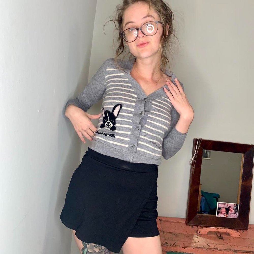 Grey & White striped Broome Street by Kate Spade designer Frenchie sweater